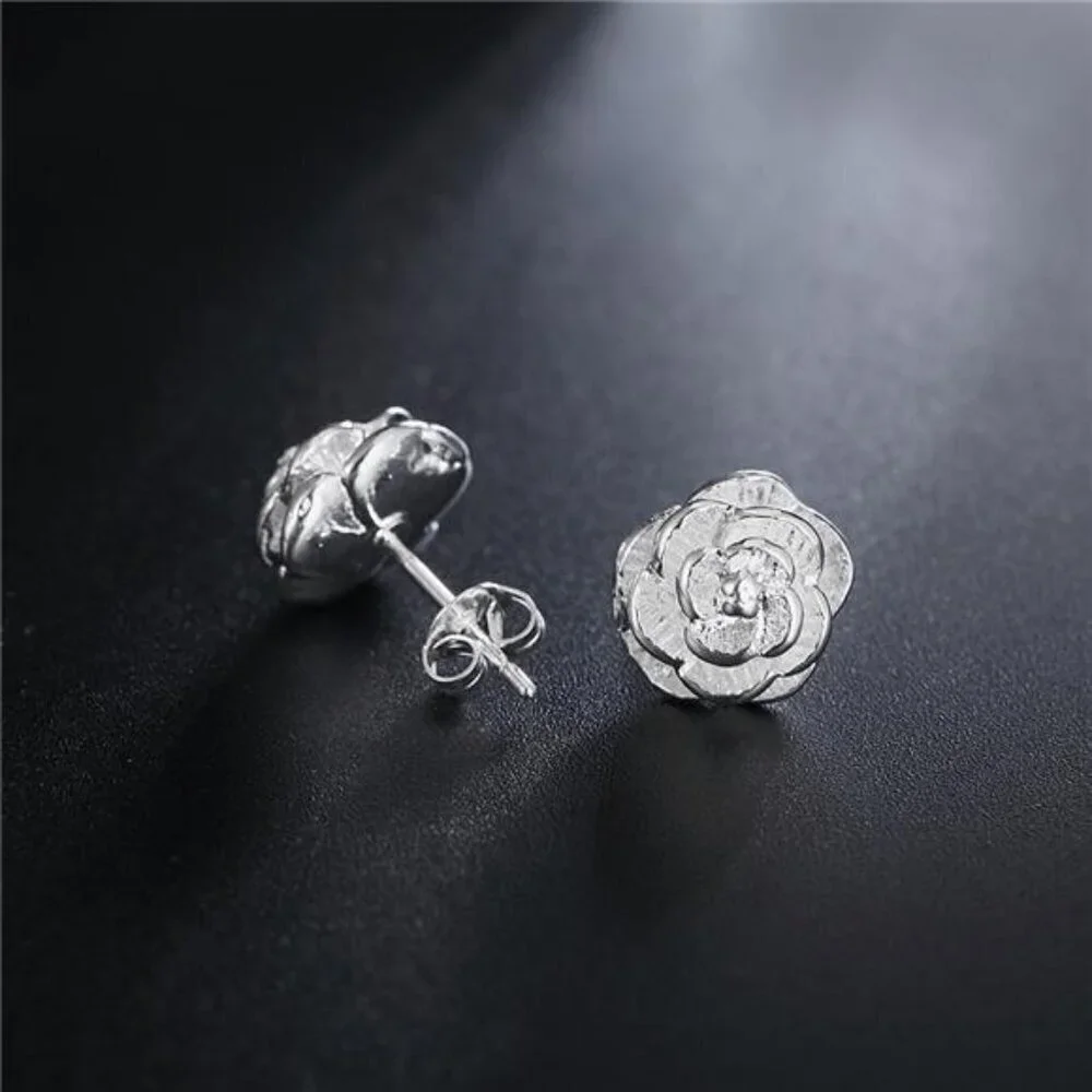 Silver Flower Earring 925 Sterling Fine Stud for Women Luxury Fashion
